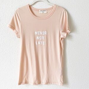 Bow & Drape Never Not Late Sequin Tee Shirt Size Medium Pale Pink Cotton Casual